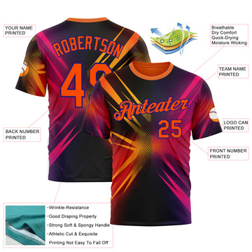 Custom Orange Pink-Dark Purple 3D Pattern Design Gradient Sport Wear Performance T-Shirt