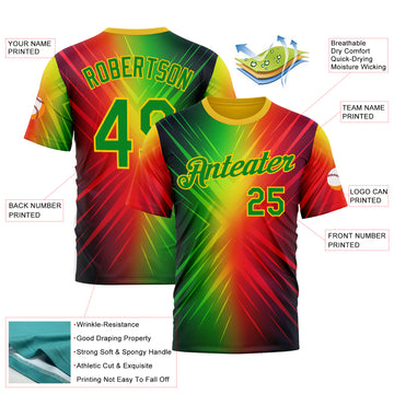 Custom Red Grass Green-Yellow 3D Pattern Design Gradient Sport Wear Performance T-Shirt