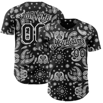 Custom Black White 3D Pattern Design Rave Party Ethnic Paisley Bandana Authentic Baseball Jersey