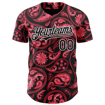 Custom Black Red-White 3D Pattern Design Rave Party Ethnic Paisley Bandana Authentic Baseball Jersey