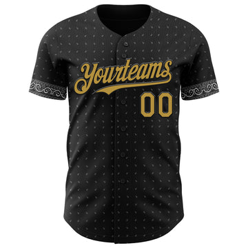Custom Black Old Gold-Gray 3D Pattern Design Rave Party Ethnic Paisley Bandana Authentic Baseball Jersey