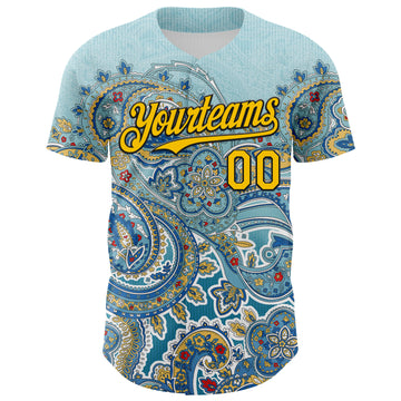 Custom Blue Yellow-Black 3D Pattern Design Rave Party Ethnic Paisley Bandana Authentic Baseball Jersey