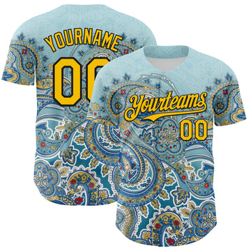Custom Blue Yellow-Black 3D Pattern Design Rave Party Ethnic Paisley Bandana Authentic Baseball Jersey