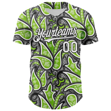 Custom Black White-Neon Green 3D Pattern Design Rave Party Ethnic Paisley Bandana Authentic Baseball Jersey