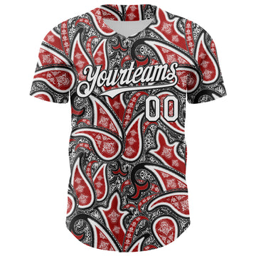 Custom Black White-Red 3D Pattern Design Rave Party Ethnic Paisley Bandana Authentic Baseball Jersey