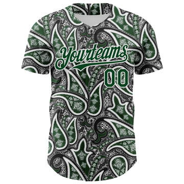 Custom Black Green-White 3D Pattern Design Rave Party Ethnic Paisley Bandana Authentic Baseball Jersey