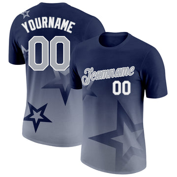 Custom Navy Gray-White 3D Pattern Design Gradient Style Twinkle Star Performance T-Shirt