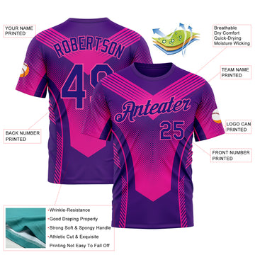 Custom Dark Purple Pink 3D Pattern Design Gradient Neon Sport Wear Performance T-Shirt