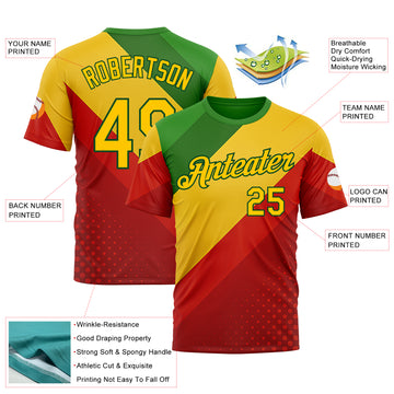 Custom Green Yellow-Red 3D Pattern Design Africa Spain Sport Wear Performance T-Shirt