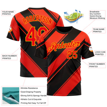 Custom Black Fire Red-Yellow 3D Pattern Design Patriot USA Heat Sport Wear Performance T-Shirt