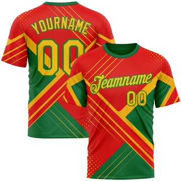 Custom Red Yellow-Grass Green 3D Pattern Design Mexico Brazil Sport Wear Performance T-Shirt