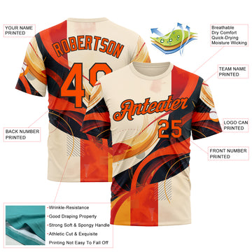 Custom Cream Orange-Black 3D Pattern Design Canada Geometric Shape Sport Wear Performance T-Shirt