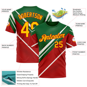 Custom Green Yellow Red-White 3D Pattern Design Mexico Africa Sport Wear Performance T-Shirt