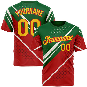 Custom Green Yellow Red-White 3D Pattern Design Mexico Africa Sport Wear Performance T-Shirt