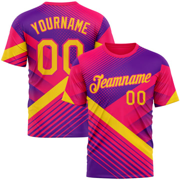 Custom Pink Yellow Purple-Deep Pink 3D Pattern Design Gradient Neon Sport Wear Performance T-Shirt