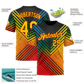 Custom Black Yellow-Red 3D Pattern Design Africa Sport Wear Performance T-Shirt
