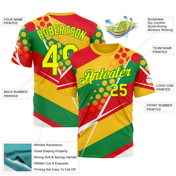 Custom Yellow Light Yellow Red-Grass Green 3D Pattern Design Africa Sport Wear Performance T-Shirt