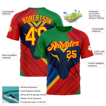 Custom Green Yellow Blue-Fire Red 3D Pattern Design Mexico Brazil Sport Wear Performance T-Shirt