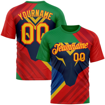 Custom Green Yellow Blue-Fire Red 3D Pattern Design Mexico Brazil Sport Wear Performance T-Shirt