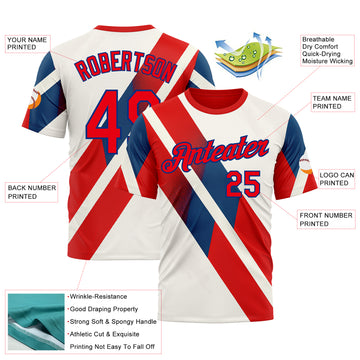 Custom Cream Fire Red-Royal 3D Pattern Design Canada America Sport Wear Performance T-Shirt
