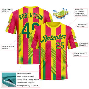 Custom Yellow Kelly Green-Pink 3D Pattern Design Mexico Spain Sport Wear Performance T-Shirt