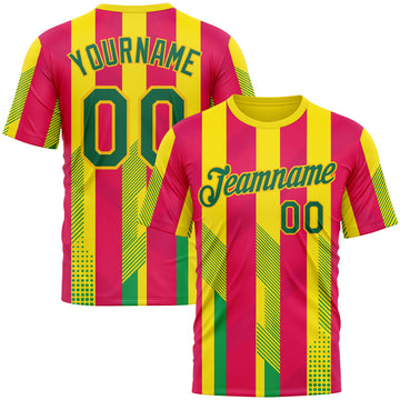 Custom Yellow Kelly Green-Pink 3D Pattern Design Mexico Spain Sport Wear Performance T-Shirt