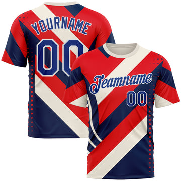 Custom Cream Royal Red Blue-White 3D Pattern Design USA Inspired America Sport Wear Performance T-Shirt