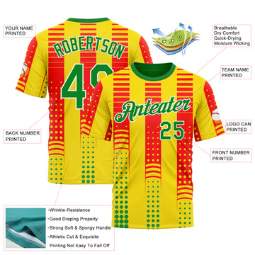 Custom Yellow Grass Green Red-White 3D Pattern Design Mexico Africa Sport Wear Performance T-Shirt