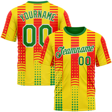 Custom Yellow Grass Green Red-White 3D Pattern Design Mexico Africa Sport Wear Performance T-Shirt