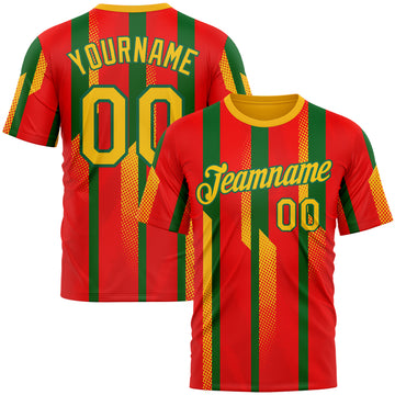 Custom Red Yellow-Kelly Green 3D Pattern Design Mexico Africa Sport Wear Performance T-Shirt