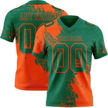 Custom Kelly Green Orange 3D Pattern Abstract Brush Stroke Mesh Authentic Football Jersey