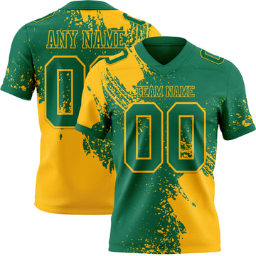 Custom Kelly Green Gold 3D Pattern Abstract Brush Stroke Mesh Authentic Football Jersey