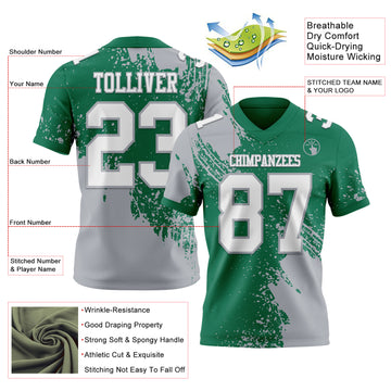 Custom Kelly Green White-Gray 3D Pattern Abstract Brush Stroke Mesh Authentic Football Jersey