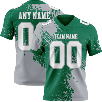 Custom Kelly Green White-Gray 3D Pattern Abstract Brush Stroke Mesh Authentic Football Jersey