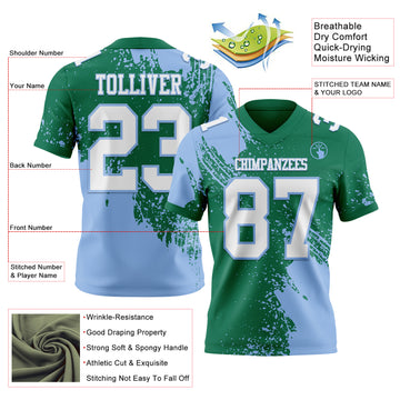 Custom Kelly Green White-Light Blue 3D Pattern Abstract Brush Stroke Mesh Authentic Football Jersey