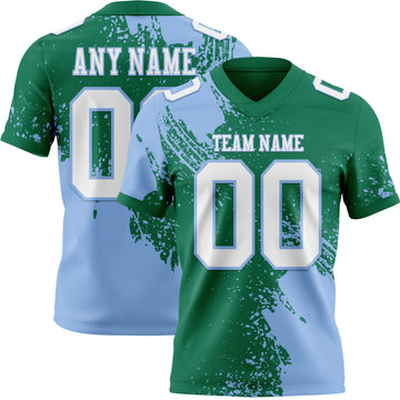 Custom Kelly Green White-Light Blue 3D Pattern Abstract Brush Stroke Mesh Authentic Football Jersey