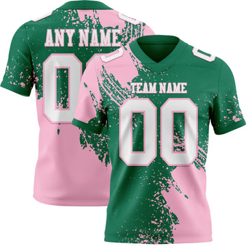 Custom Kelly Green White-Light Pink 3D Pattern Abstract Brush Stroke Mesh Authentic Football Jersey