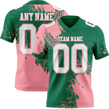 Custom Kelly Green White-Medium Pink 3D Pattern Abstract Brush Stroke Mesh Authentic Football Jersey