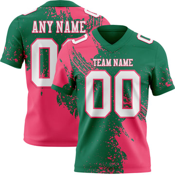 Custom Kelly Green White-Neon Pink 3D Pattern Abstract Brush Stroke Mesh Authentic Football Jersey