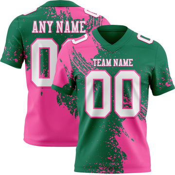 Custom Kelly Green White-Pink 3D Pattern Abstract Brush Stroke Mesh Authentic Football Jersey