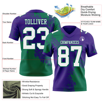 Custom Purple White-Kelly Green 3D Pattern Abstract Brush Stroke Authentic Football Jersey