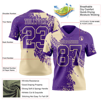 Custom Purple Cream 3D Pattern Abstract Brush Stroke Authentic Football Jersey
