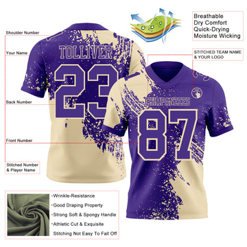 Custom Purple Cream 3D Pattern Abstract Brush Stroke Authentic Football Jersey