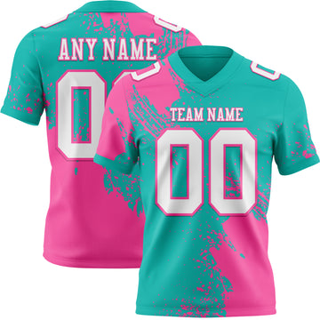 Custom Aqua White-Pink 3D Pattern Abstract Brush Stroke Mesh Authentic Football Jersey