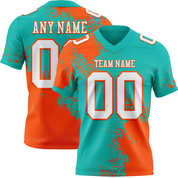 Custom Aqua White-Orange 3D Pattern Abstract Brush Stroke Mesh Authentic Football Jersey