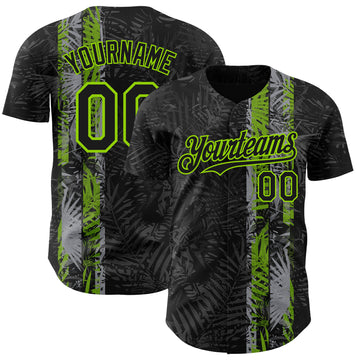 Custom Black Neon Green 3D Hawaii Tropical Palm Leaves Authentic Baseball Jersey