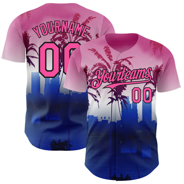 Custom Pink Blue Black-White 3D Gradient Miami Palm Trees City Edition Authentic Baseball Jersey