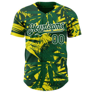 Custom Green White 3D Hawaii Palm Leaves Authentic Baseball Jersey