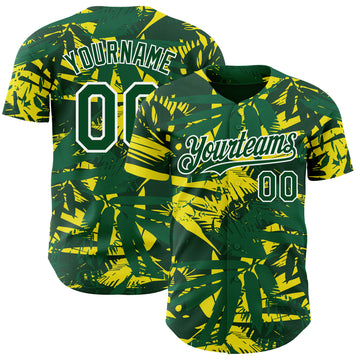 Custom Green White 3D Hawaii Palm Leaves Authentic Baseball Jersey