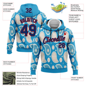 Custom Stitched Panther Blue US Navy Blue-Red 3D Pattern Design Ethnic Paisley Floral Bandana Sports Pullover Sweatshirt Hoodie
